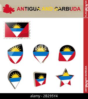 Antigua und Barbuda Flaggensatz, Flaggensatz #124. Vektor. Stock Vektor