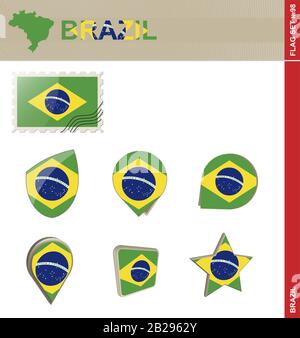 Brasilien Flaggensatz, Flaggensatz #98. Vektor. Stock Vektor