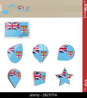 Fiji Flaggensatz, Flaggensatz #177. Vektor. Stock Vektor