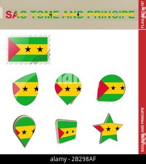 Sao Tomé und Principe Flaggensatz, Flaggensatz #197. Vektor. Stock Vektor