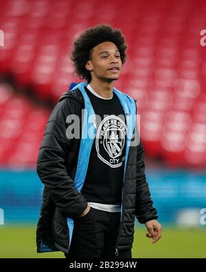 Birmingham, Großbritannien. März 2020. Leroy San von Man City nach dem Carabao-Cup-Endspiel zwischen Aston Villa und Manchester City im Wembley-Stadion, London, England am 1. März 2020. Foto von Andy Rowland. Kredit: Prime Media Images/Alamy Live News Stockfoto