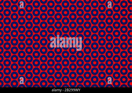 Kreismuster Hintergrund in Phantom Blue 191970 und Lava FF4500 Farbtrends. Stockfoto