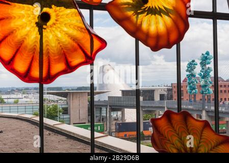 Die Union Station in Tacoma wurde wiederhergestellt und in ein Bundesgericht umgewandelt. Die beherbergt eine Sammlung von Dale Chihuly Glaskunst Stockfoto