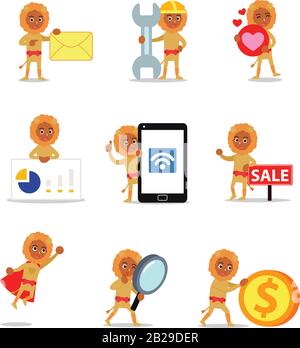 Figur der Frau, die im Tierzirkus wie ein Löwe wirkt. Stock Vektor