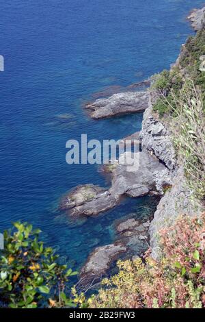 HE Cinque Terre ist ein Küstengebiet innerhalb Liguriens im Nordwesten Italiens. Es liegt im Westen von La Spezia und umfasst fünf Dörfer: Monterosso Stockfoto