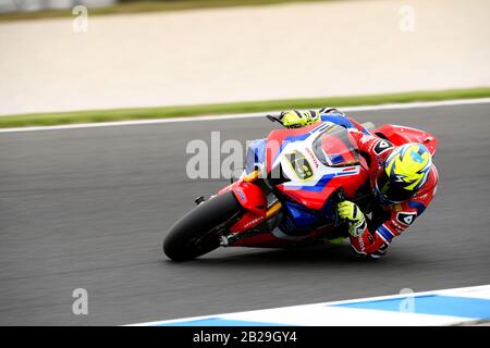 Alvaro Bautista (ESP), Honda CBR1000RR, WorldSBK 2020. Samstag Übung 3. Phillip Island Circuit, Victoria, Australien. Februar 2020 Stockfoto