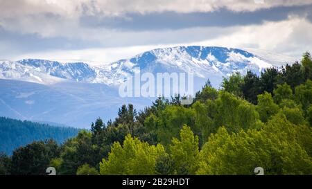 Grantown on Spey in den Highlands, Schottland zu einem Aussichtspunkt mit Blick auf das Spey Valley, Schottland Stockfoto