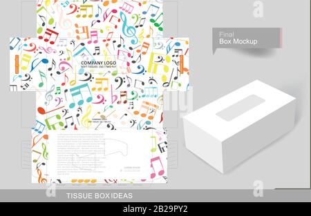 Buntes Musiknotizenmuster auf Gewebekasten, Vorlage für kreative Geschäftszwecke, platzieren Sie Text und Logos und können Sie drucken Stock Vektor