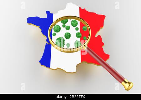 Ansteckende HIV-AIDS, Flur oder Coronavirus mit France MAP. Coronavirus von Chine. 3D-Rendering Stockfoto