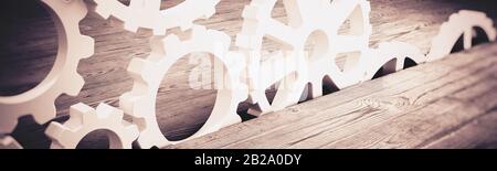 Business Industrie Konzept. Zahnräder und Kommunikation. 3D-Rendering Stockfoto