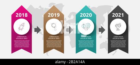 Infografiken für Vektorbanner. Pfeil Business Concept mit 4 Optionen und Schritten. Vier Schritte können für Diagramme, Flussdiagramme, Zeitpläne und Geschäftsberichte verwendet werden Stock Vektor