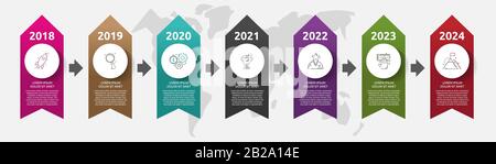 Infografiken für Vektorbanner. Pfeil Business Concept mit 7 Optionen und Schritten. Sieben Schritte können für Diagramme, Flussdiagramme, Zeitpläne, Geschäftsrepor verwendet werden Stock Vektor