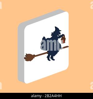 Einfaches Vektorsymbol "Flying Witch". Designvorlage für Symbole für Web Mobile UI-Element. Perfektes farbisometrisches Piktogramm auf 3D-weißem Quadrat. Stock Vektor
