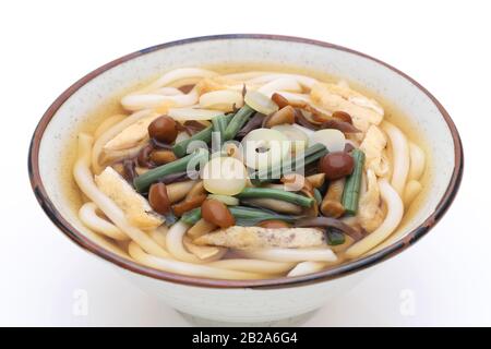 Japanische Sansai-udon-Nudeln in einer Keramikschale Stockfoto