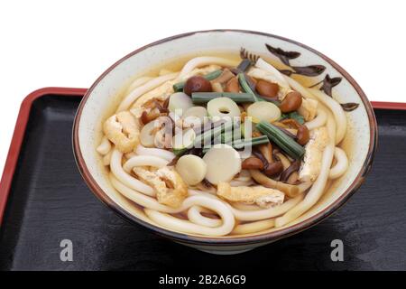 Japanische Sansai-udon-Nudeln in einer Keramikschale Stockfoto