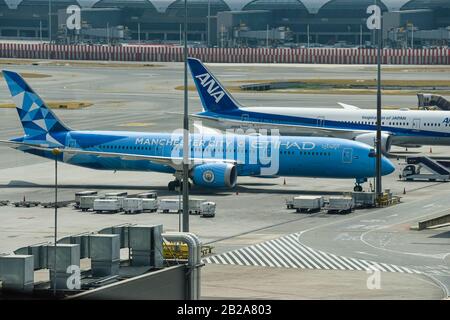Manchester City Themen-Etihad Boeing 787-9 Dreamliner A6-BND auf dem Flughafen Bangkok, Thailand. Stockfoto