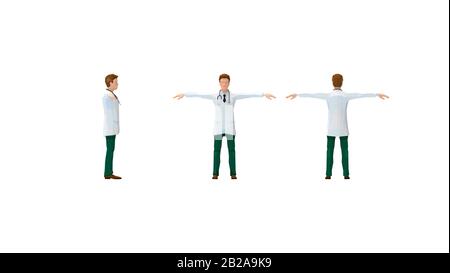 3D-Rendering eines computergenerierten Arztmodells im stehen. Stockfoto
