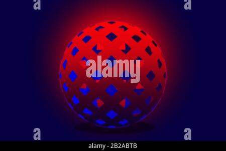 3D-Ball, Abbildung einer leuchtenden roten Schicht, geometrische Figur Stockfoto