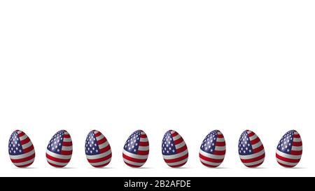 3D american Flag easter Eggs Border Vector Design Layout für Website-Hintergrund, Karten, Flyer, Poster und Einladungen. Stock Vektor