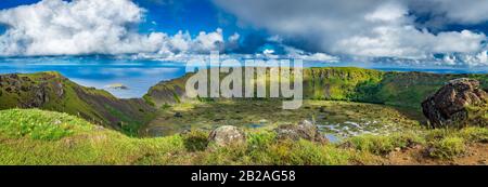 Rano Kau Vulkankrater Ultraweitpanorama Stockfoto