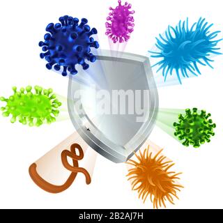 Impfstoff Virus Shield-Zellen Oder Antibakterielles Symbol Stock Vektor