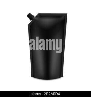 Realistischer schwarzer Rohling Doy Pack Mock up. Vector Doypack Schablonenverpackung mit Schraubverschluss Stock Vektor