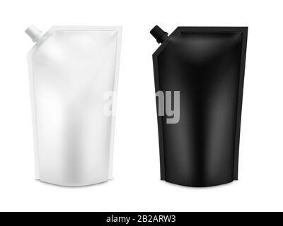Realistisches 3D White Rohling Doy Pack Mock Set. Vector Doypack Template Packen mit Schraubverschluss. Stock Vektor