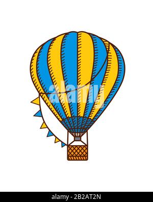 Heißluftballon isoliert auf weißem Hintergrund. Klassischer Lufttransport für Reisen um die Welt, Reisen. Cartoon-Stil Stock Vektor