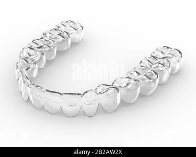 3D-Rendering von invisalign abnehmbarer und unsichtbarer Halterung über weißem Hintergrund Stockfoto