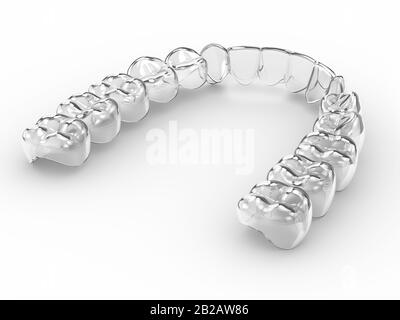 3D-Rendering von invisalign abnehmbarer und unsichtbarer Halterung über hellem Hintergrund Stockfoto