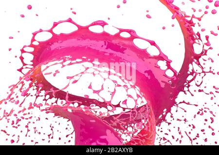 Spritzer mit pinkfarbener Flüssigkeit aus der Nähe. 3D-Rendering Stockfoto