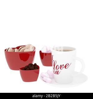 3D Rendering von Kaffee und Desserts Konzept Stockfoto