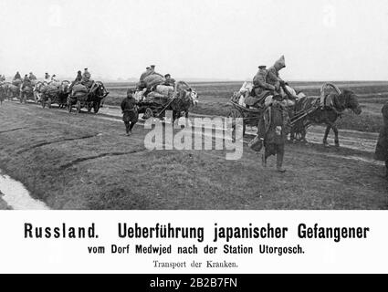 Während des Russisch-Japanischen Krieges: Japanische Kriegsgefangene werden innerhalb Russlands auf Pferdewagen transportiert. Stockfoto