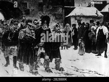 Französische Invasion in Russland: Rückzug der französischen Armee im Winter 1812. Gemälde von Arthur Kampf. Stockfoto