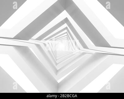 Abstrakter Hintergrund der weißen Tunnelperspektive. 3D-Rendering-Abbildung Stockfoto