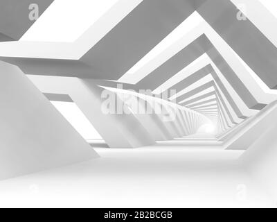Abstrakter weißer Tunnelhintergrund. 3D-Rendering-Abbildung Stockfoto