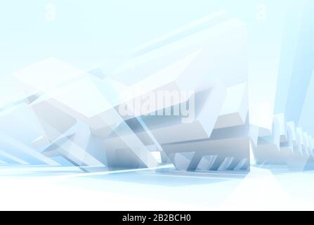 Abstrakter blauer digitaler Hintergrund, durchschneidende geometrische Strukturen. Doppelbelichtungseffekt, 3D-Rendering-Abbildung Stockfoto