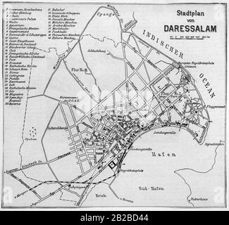 Eine deutschsprachige Stadtkarte der ehemaligen Hauptstadt von Deutsch Ostafrika dar es Salaam im heutigen Tansania. Stockfoto