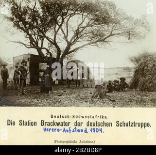 Die Station Brackwater der deutschen Schutztruppe während des Herero-Aufstands im Jahr 1904/05. Stockfoto