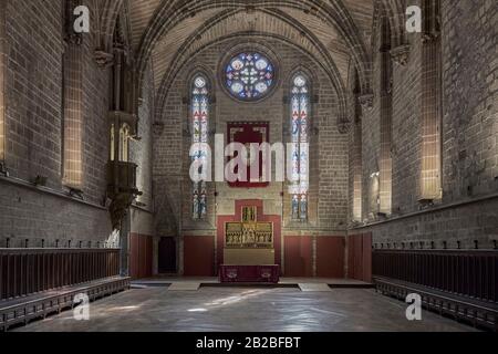 Gotisches Refektorium aus dem 14. Jahrhundert in der Metropolitankathedrale Santa María la Real in der Stadt Pamplona, Navarra, Spanien, Europa. Stockfoto