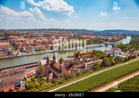 Blick auf die Stadt Würzburg von der Festung Marienberg, Würzburg, Deutschland Stockfoto