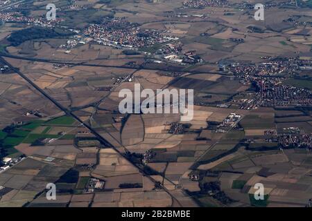 PO River Valley Italien Luftbild Panorama vom Flugzeug Stockfoto