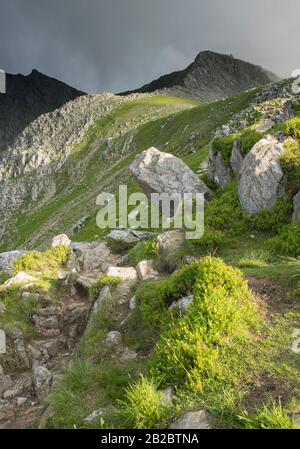 Berglandschaft in den Glyderau Bergen über dem Ogwen Valley, Snowdonia, Nordwales, Großbritannien Stockfoto