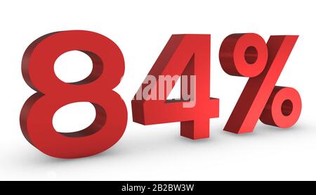 3D-Glanzrot 84 % Isoliert auf weißem Hintergrund Achtzig Vier Prozent. Stockfoto