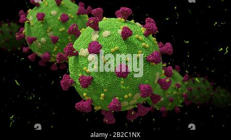 Covid-19, Coronavirus, das Atemwegsinfektionen verursacht, Sars-CoV-2-Virus-Hintergrund Stockfoto
