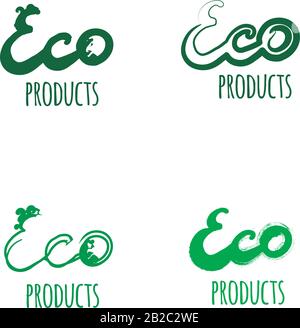 Logo Set Eco Produkte auf weißem Hintergrund Stock Vektor