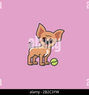 Hundewelpe mit Tennisball und Flügel-Vektor-Illustration für PuppyDay am 23. März Verspieltes glückliches Haustiersymbol. Stock Vektor