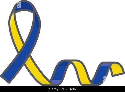 Blau und Gelb Unten Syndrom-Band isolierte Vektorgrafik . Symbol für das Bewusstsein der genetischen Störung. Stock Vektor