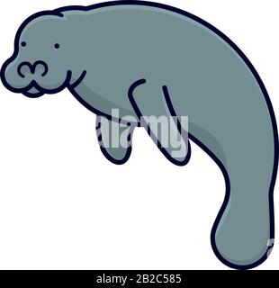 Isolierte Vektorgrafiken der Meereskuh für den Manatee Appreciation Day am 25. März, Symbol der marinen Säugetierfarbe. Stock Vektor