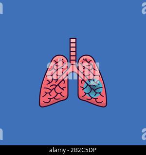 Darstellung des Vektors der infizierten menschlichen Lunge für den Tag der Tuberkulose am 24. März. Symbol für schwere Lungenerkrankung. Stock Vektor